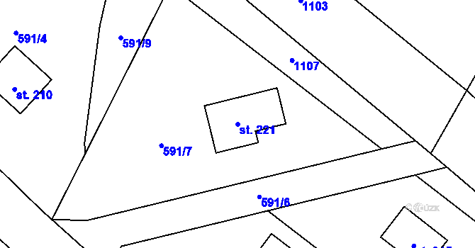 Parcela st. 221 v KÚ Úbislavice, Katastrální mapa