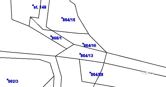Parcela st. 864/16 v KÚ Ublo, Katastrální mapa