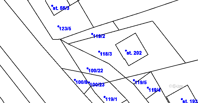 Parcela st. 118/3 v KÚ Ublo, Katastrální mapa