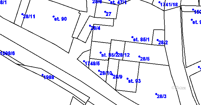 Parcela st. 85/2 v KÚ Úboč, Katastrální mapa
