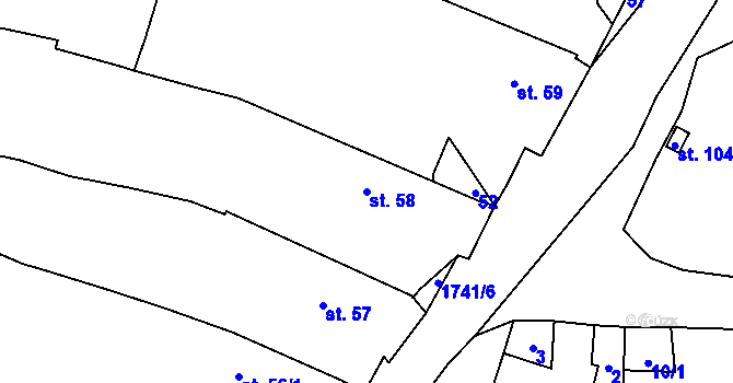 Parcela st. 58 v KÚ Úboč, Katastrální mapa