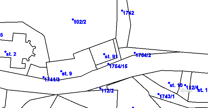 Parcela st. 91 v KÚ Úboč, Katastrální mapa