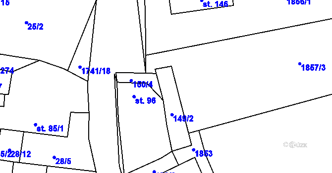 Parcela st. 148/2 v KÚ Úboč, Katastrální mapa