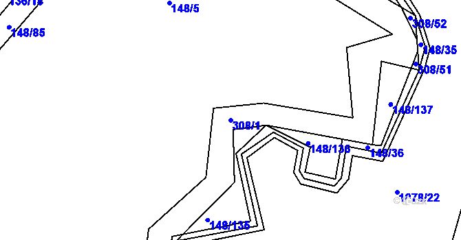 Parcela st. 308/1 v KÚ Stružinec, Katastrální mapa