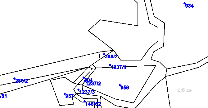 Parcela st. 308/2 v KÚ Stružinec, Katastrální mapa