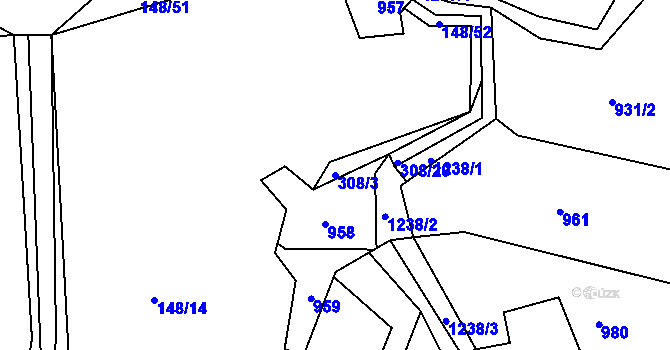 Parcela st. 308/3 v KÚ Stružinec, Katastrální mapa