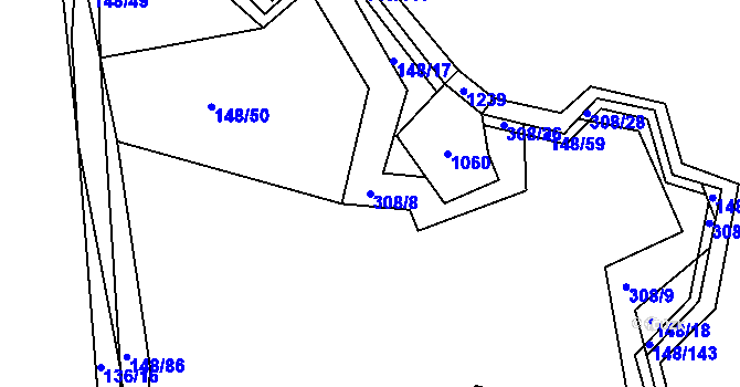 Parcela st. 308/8 v KÚ Stružinec, Katastrální mapa