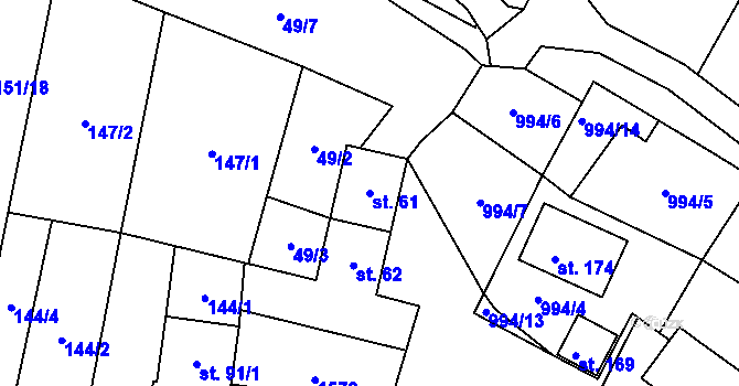 Parcela st. 61 v KÚ Nezabylice, Katastrální mapa