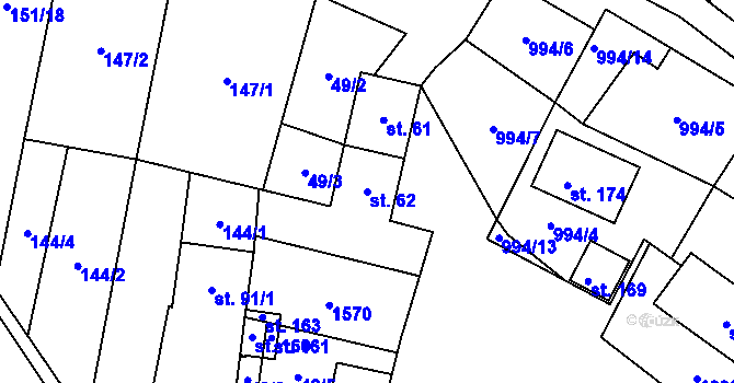 Parcela st. 62 v KÚ Nezabylice, Katastrální mapa