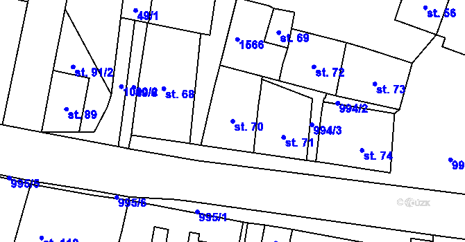 Parcela st. 70 v KÚ Nezabylice, Katastrální mapa