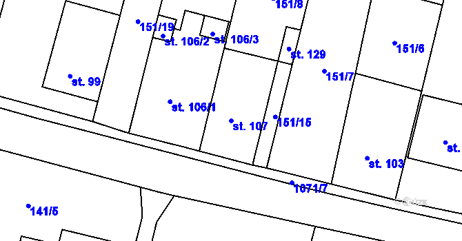 Parcela st. 107 v KÚ Nezabylice, Katastrální mapa