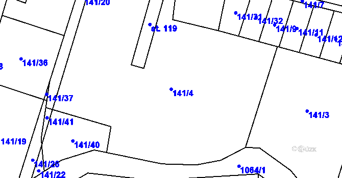 Parcela st. 141/4 v KÚ Nezabylice, Katastrální mapa