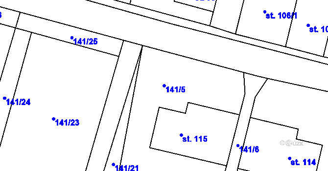 Parcela st. 141/5 v KÚ Nezabylice, Katastrální mapa