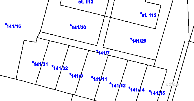 Parcela st. 141/7 v KÚ Nezabylice, Katastrální mapa