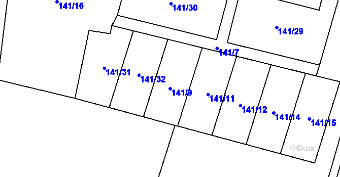 Parcela st. 141/9 v KÚ Nezabylice, Katastrální mapa