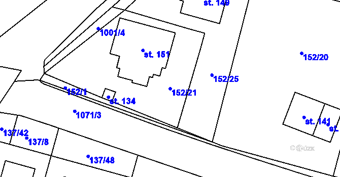 Parcela st. 152/21 v KÚ Nezabylice, Katastrální mapa