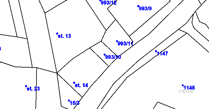 Parcela st. 993/10 v KÚ Nezabylice, Katastrální mapa