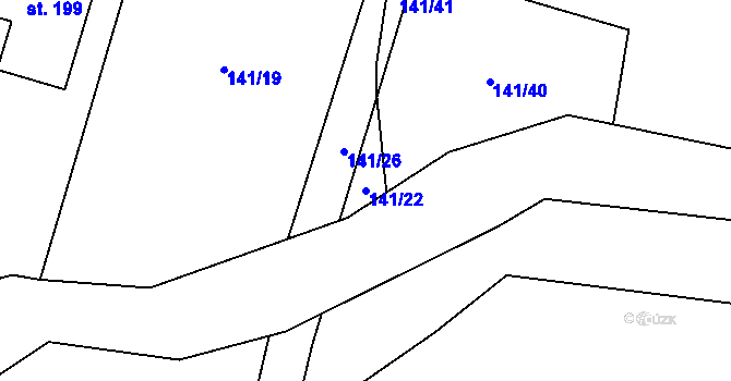Parcela st. 141/22 v KÚ Nezabylice, Katastrální mapa