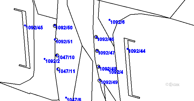 Parcela st. 1092/47 v KÚ Nezabylice, Katastrální mapa