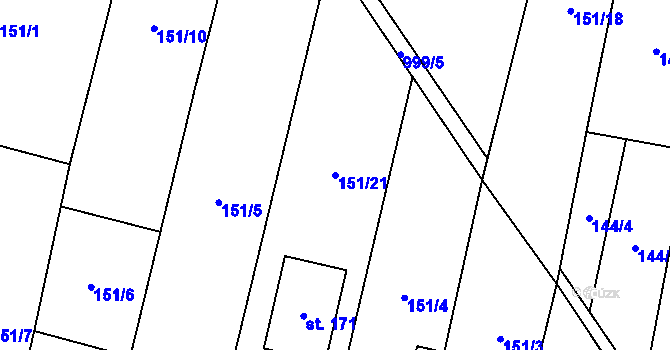 Parcela st. 151/21 v KÚ Nezabylice, Katastrální mapa