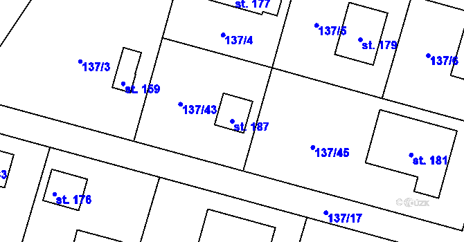 Parcela st. 187 v KÚ Nezabylice, Katastrální mapa