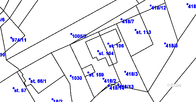 Parcela st. 104 v KÚ Přečaply, Katastrální mapa