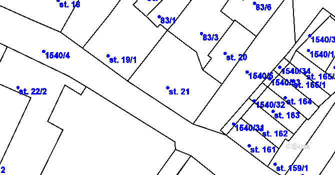 Parcela st. 21 v KÚ Údlice, Katastrální mapa