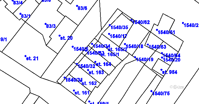 Parcela st. 165/1 v KÚ Údlice, Katastrální mapa