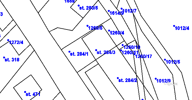 Parcela st. 284/3 v KÚ Údlice, Katastrální mapa