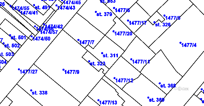 Parcela st. 311 v KÚ Údlice, Katastrální mapa