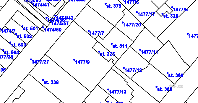 Parcela st. 323 v KÚ Údlice, Katastrální mapa