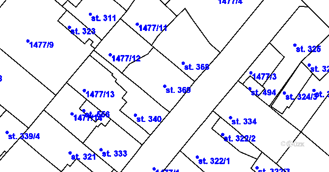 Parcela st. 369 v KÚ Údlice, Katastrální mapa