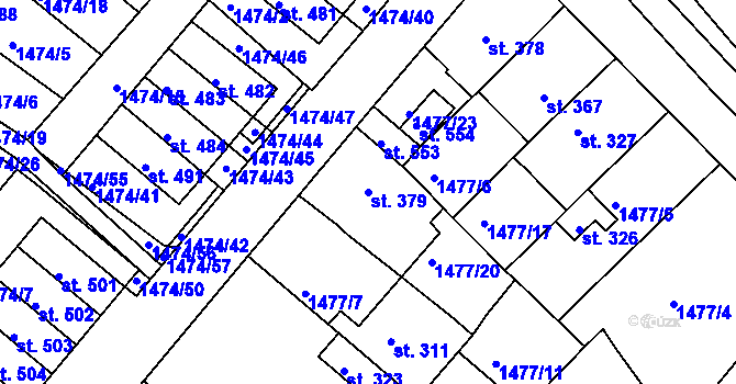 Parcela st. 379 v KÚ Údlice, Katastrální mapa