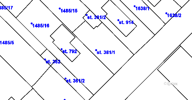 Parcela st. 381/1 v KÚ Údlice, Katastrální mapa