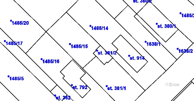 Parcela st. 381/2 v KÚ Údlice, Katastrální mapa