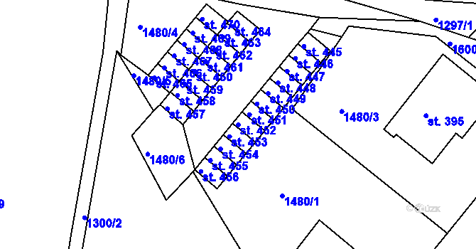 Parcela st. 452 v KÚ Údlice, Katastrální mapa