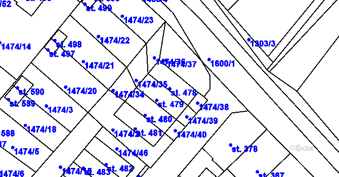 Parcela st. 478 v KÚ Údlice, Katastrální mapa