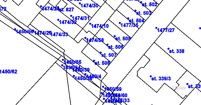 Parcela st. 507 v KÚ Údlice, Katastrální mapa