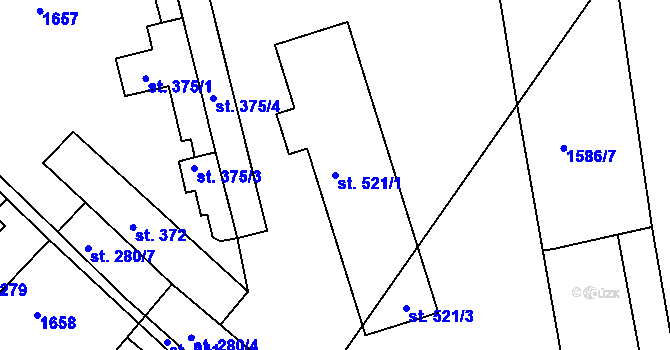 Parcela st. 521/1 v KÚ Údlice, Katastrální mapa