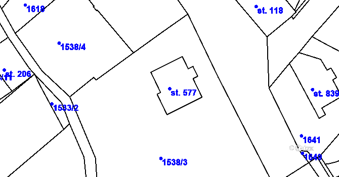Parcela st. 577 v KÚ Údlice, Katastrální mapa