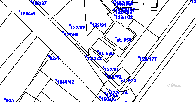 Parcela st. 586 v KÚ Údlice, Katastrální mapa
