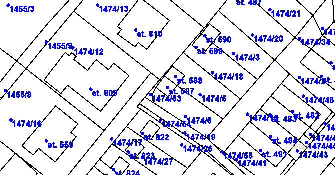 Parcela st. 587 v KÚ Údlice, Katastrální mapa
