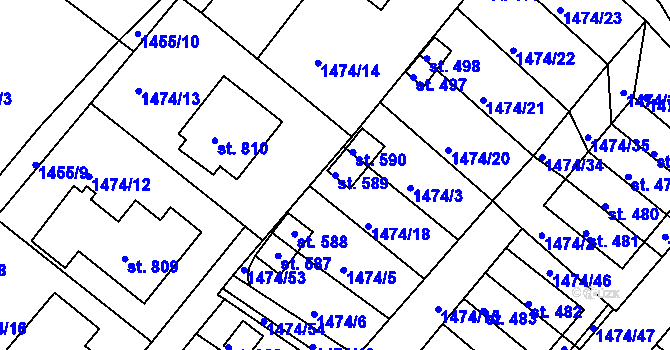 Parcela st. 589 v KÚ Údlice, Katastrální mapa