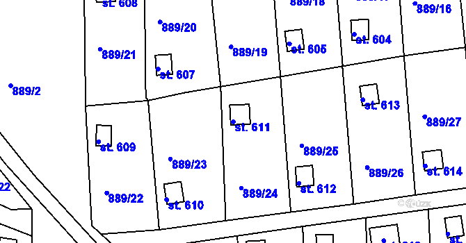 Parcela st. 611 v KÚ Údlice, Katastrální mapa