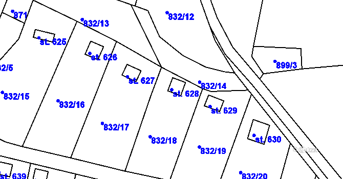 Parcela st. 628 v KÚ Údlice, Katastrální mapa