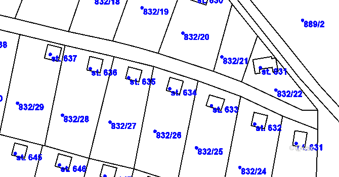 Parcela st. 634 v KÚ Údlice, Katastrální mapa