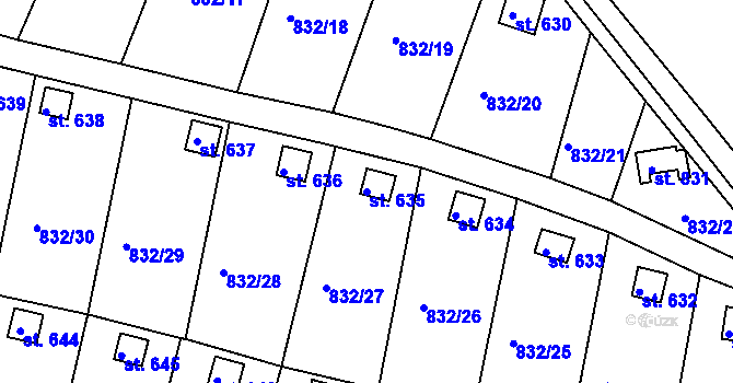 Parcela st. 635 v KÚ Údlice, Katastrální mapa