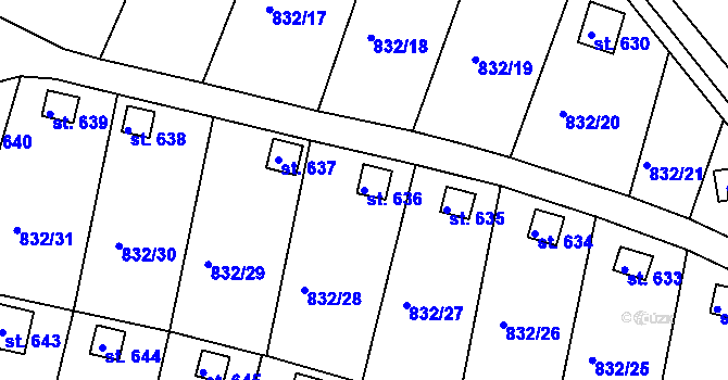 Parcela st. 636 v KÚ Údlice, Katastrální mapa