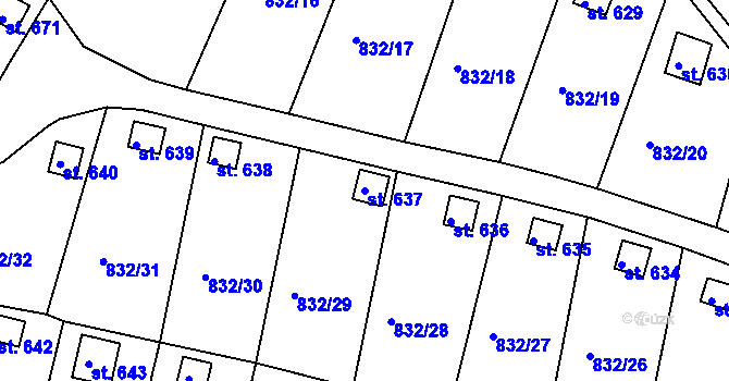 Parcela st. 637 v KÚ Údlice, Katastrální mapa