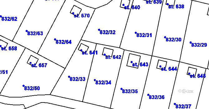Parcela st. 642 v KÚ Údlice, Katastrální mapa